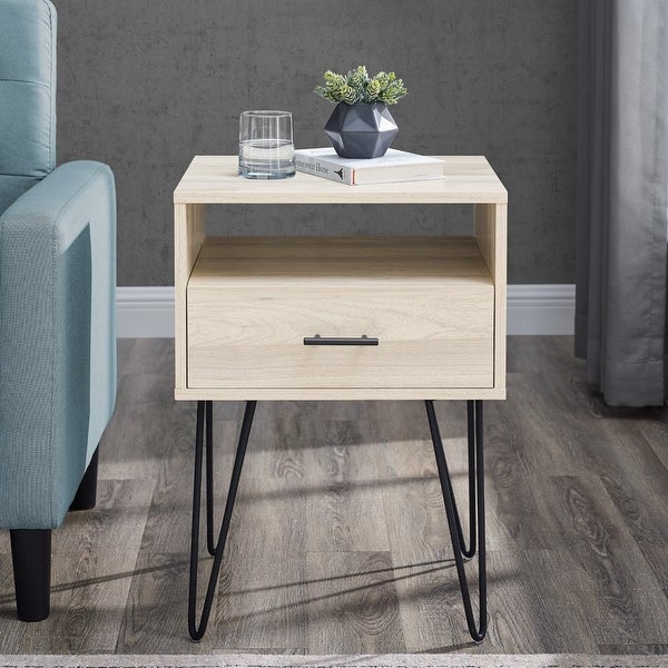 18 inch 1-Drawer Hairpin End Table， Birch