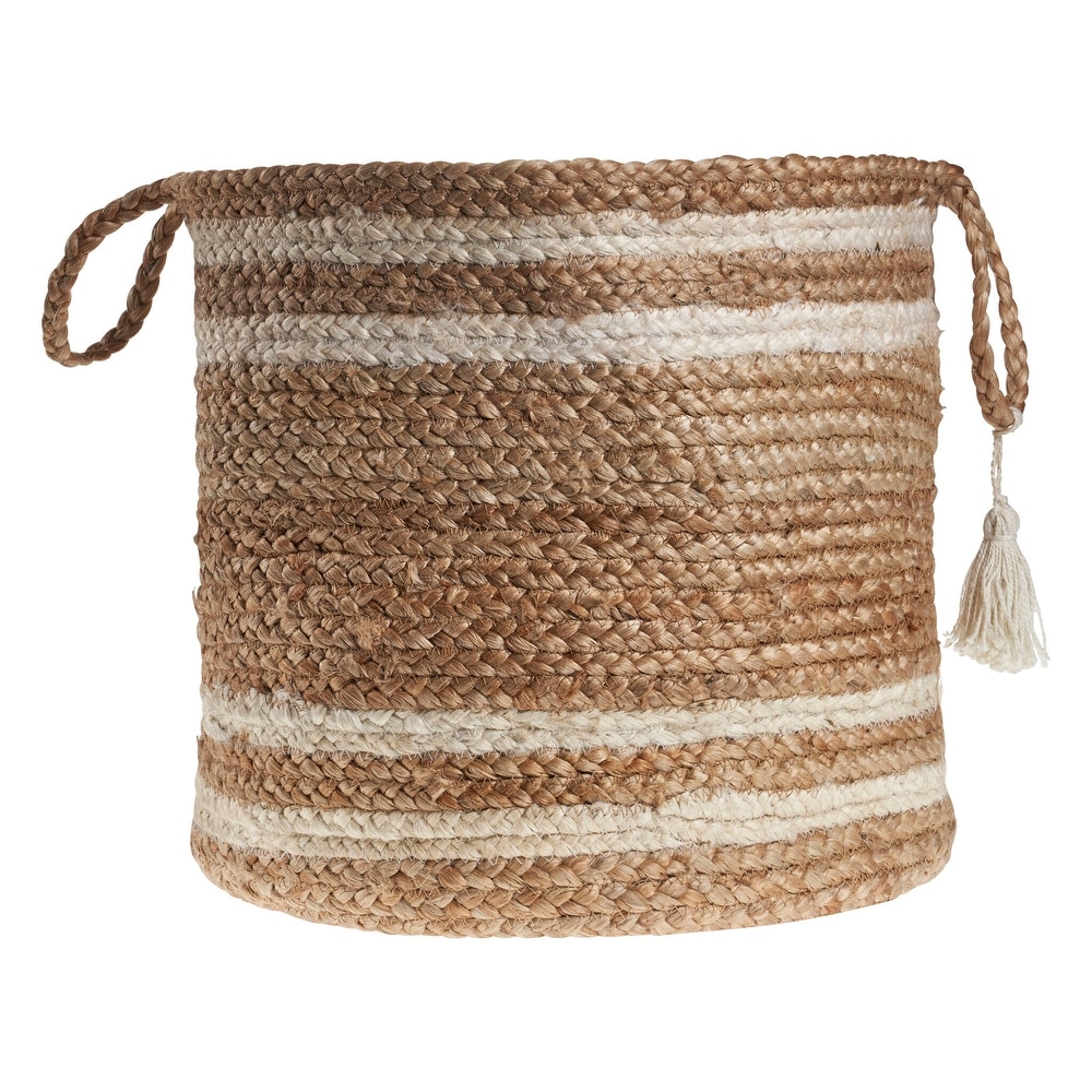 LR Home Montego Stripe Natural Jute Decorative Storage Basket (19 in.)   19\