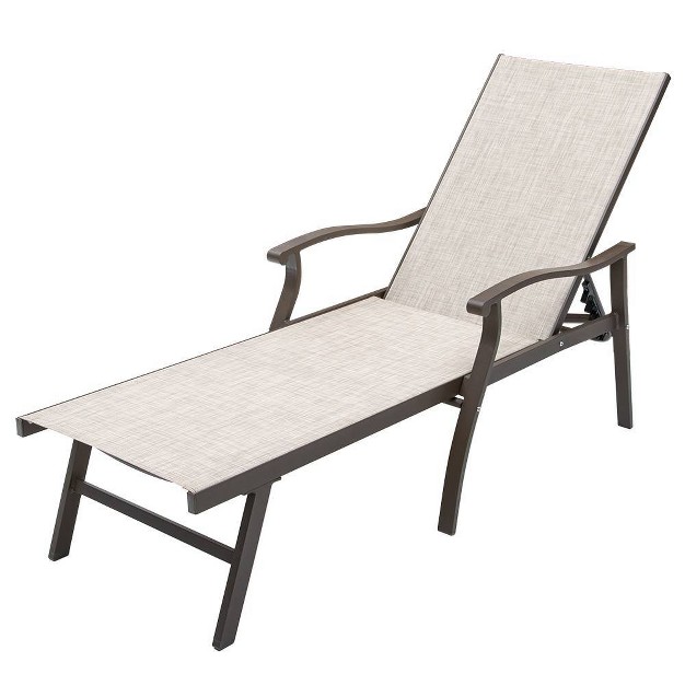 Outdoor Aluminum Adjustable Chaise Lounge Chair With Arms Beige Crestlive Products