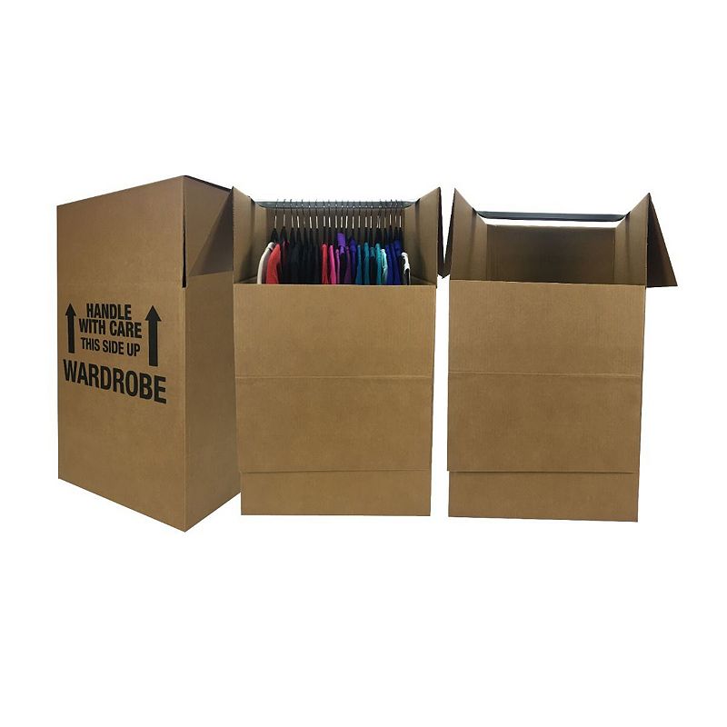 uBoxes Shorty Wardrobe Boxes 20 x 20 x 34 Inch Boxes with Hanging Bars， 3 Pack