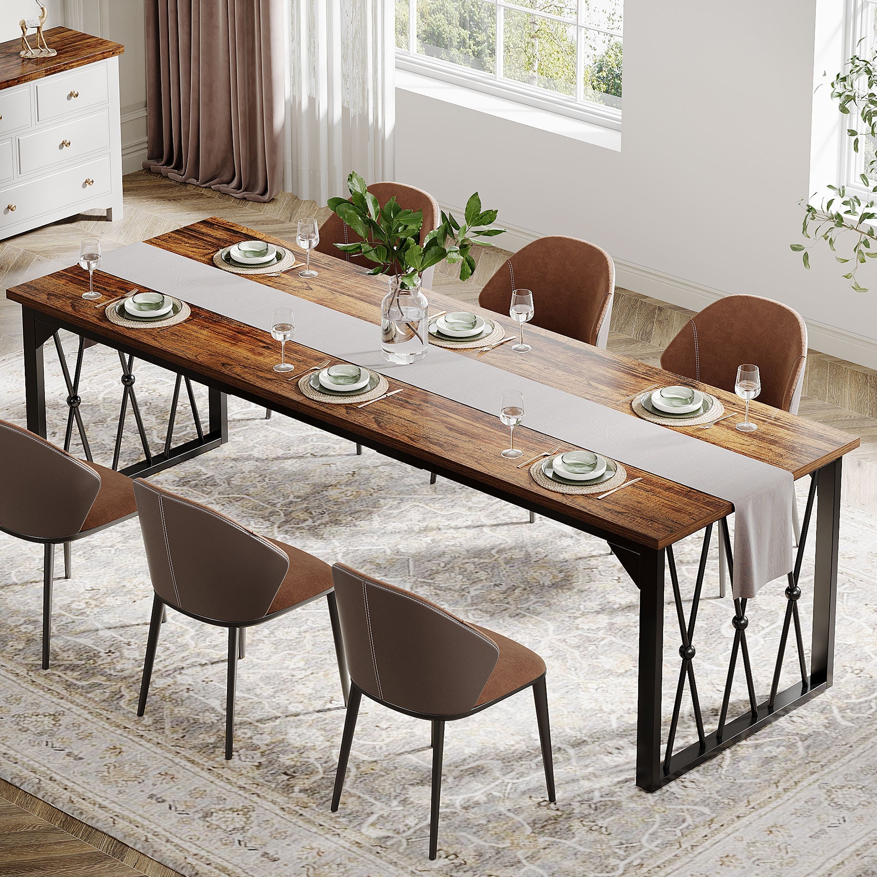 78.7 Dining Table, Industrial Kitchen Table for 4-6 person