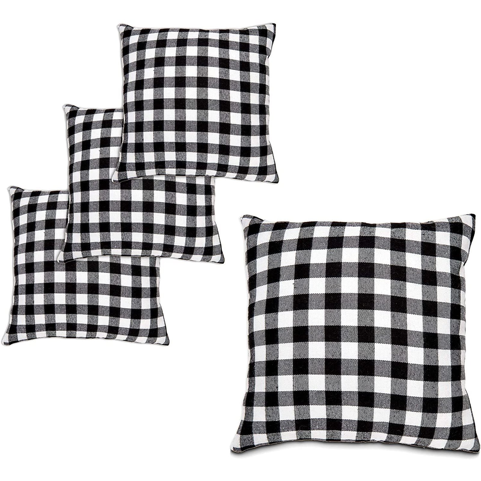 Set of 4 Black Plaid Decorative Throw Pillow Covers Cushion Case Protector 18 x 18 Square