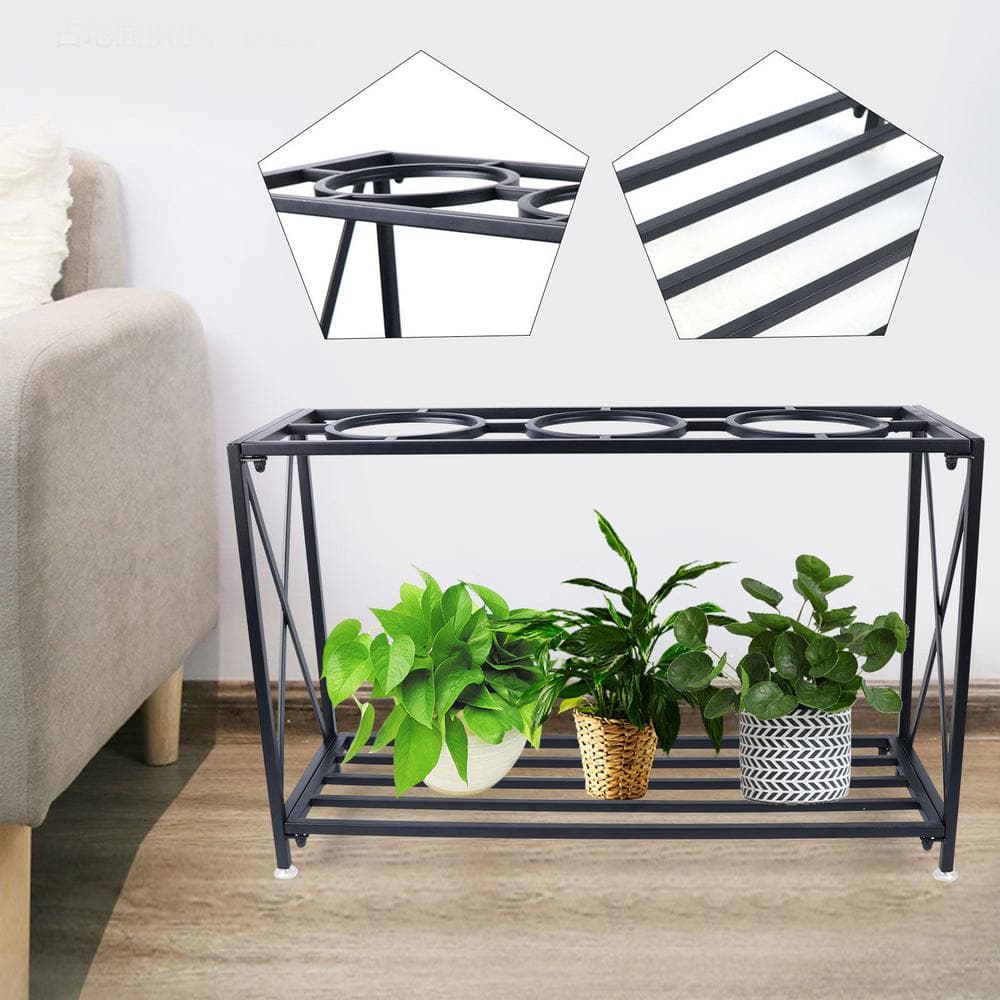 YIYIBYUS 36.2 in. x 12.6 in. 2-Tier Innovative Indoor Outdoor Black Metal Flower Plant Stand Shelf Rack Storage Organizer OT-ZJCY-5104