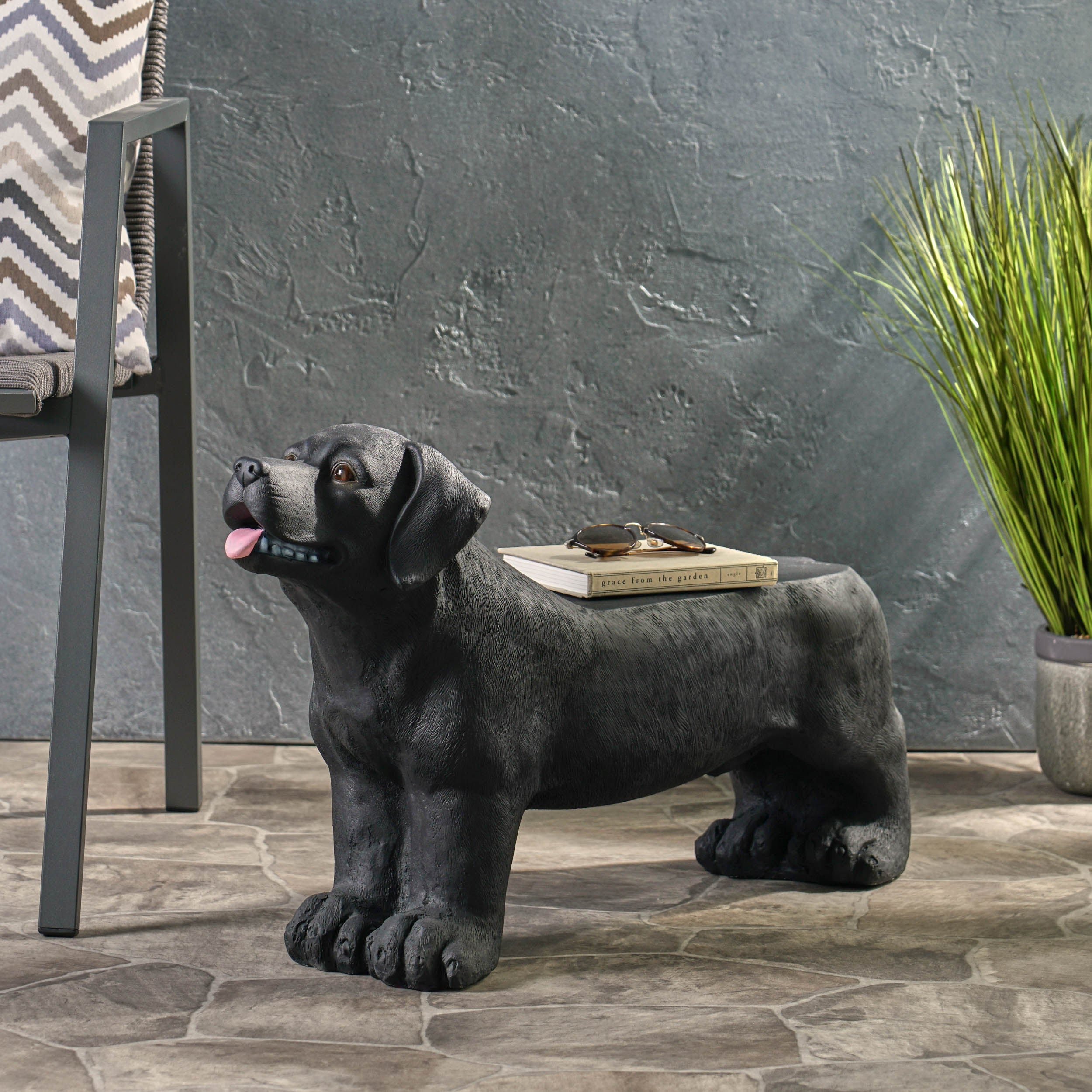 Cullimore Outdoor Labrador Dog Garden Bench, Matte Black