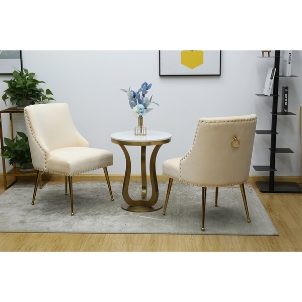 2Pcs Dining Chair， Velvet Kitchen Dining Chair with Gold Metal Legs