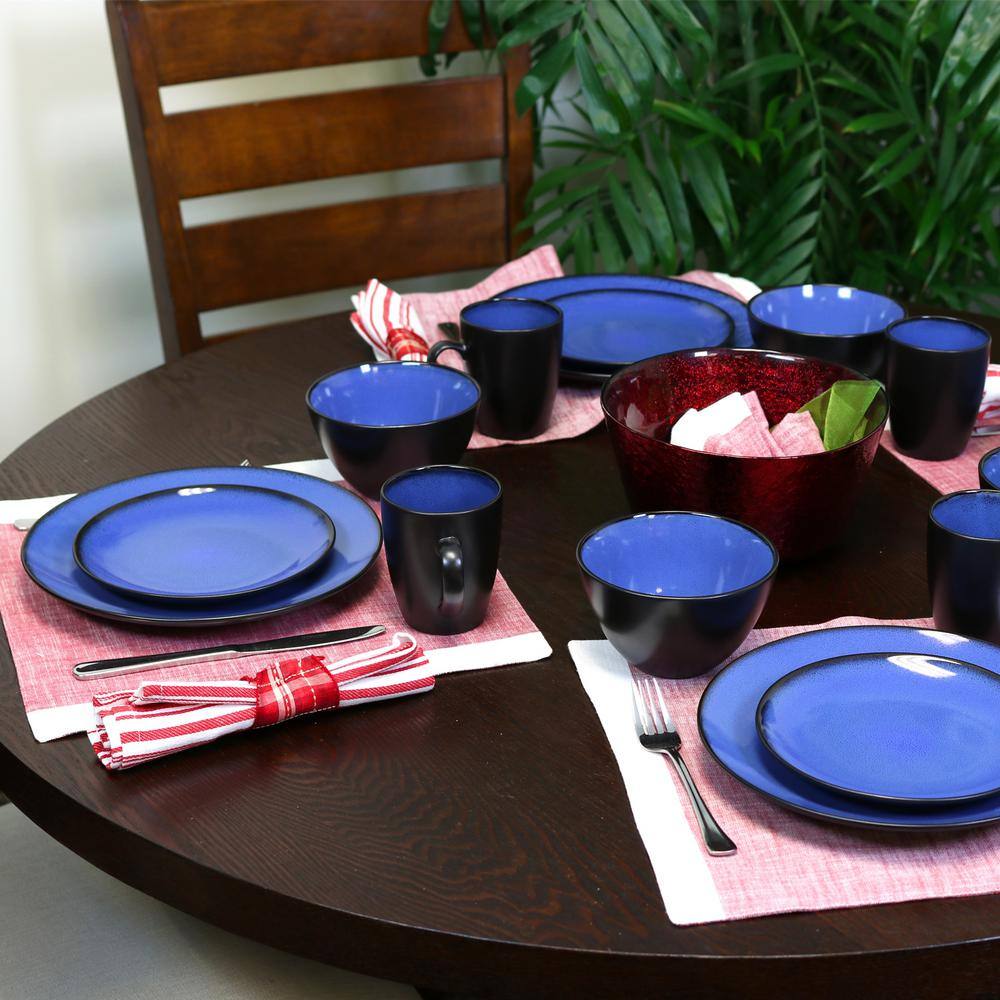 Gibson Soho Lounge 16-Piece Contemporary Blue Ceramic Stone Dinnerware Set (Service for 4) 98598620M