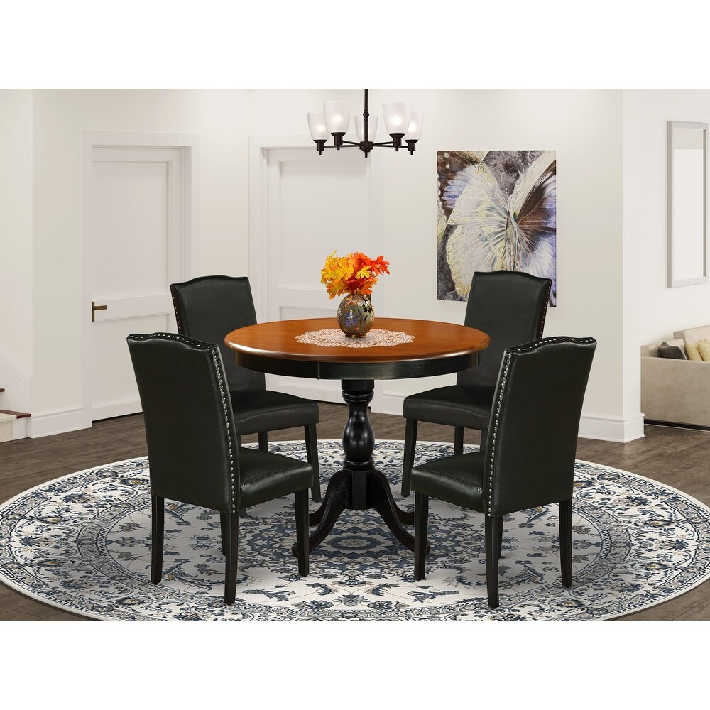 East West Furniture Kitchen Table Set Includes a Round Dining Table and Parson Chairs  Black   Cherry (Pieces Options Available)