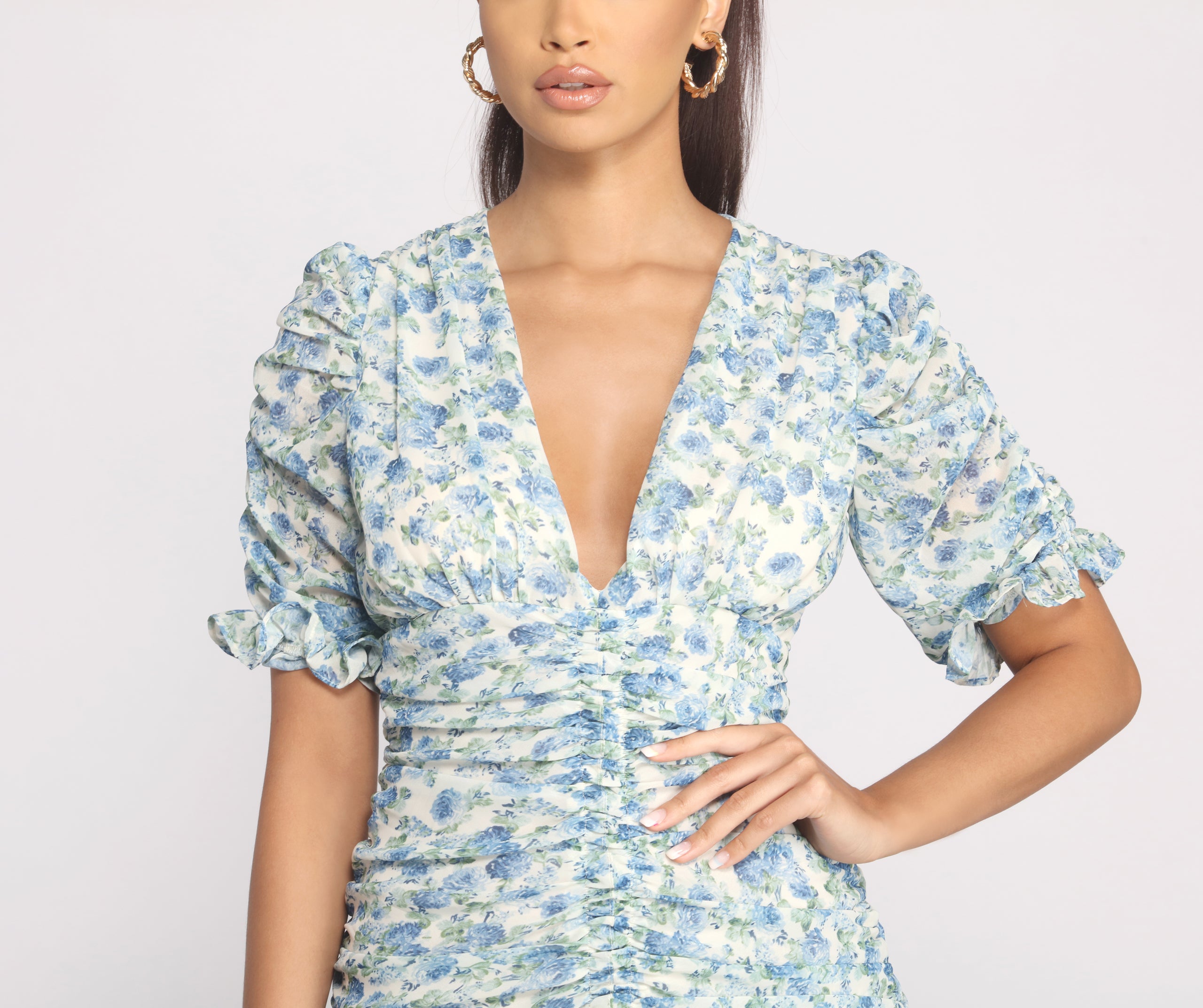 Floral Persuasion Ruched Mini Dress