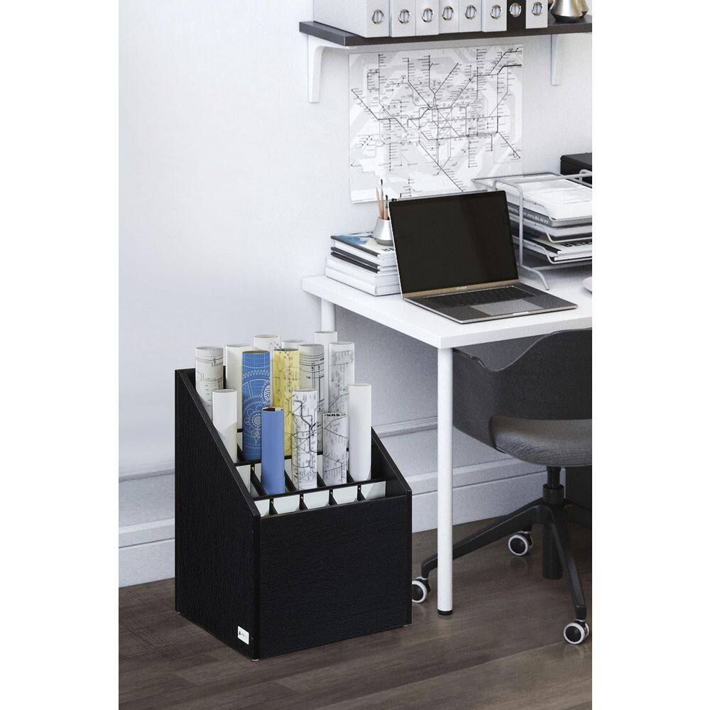 AdirOffice 20 Slot Wooden Upright Roll File Storage Black 628-WBLK