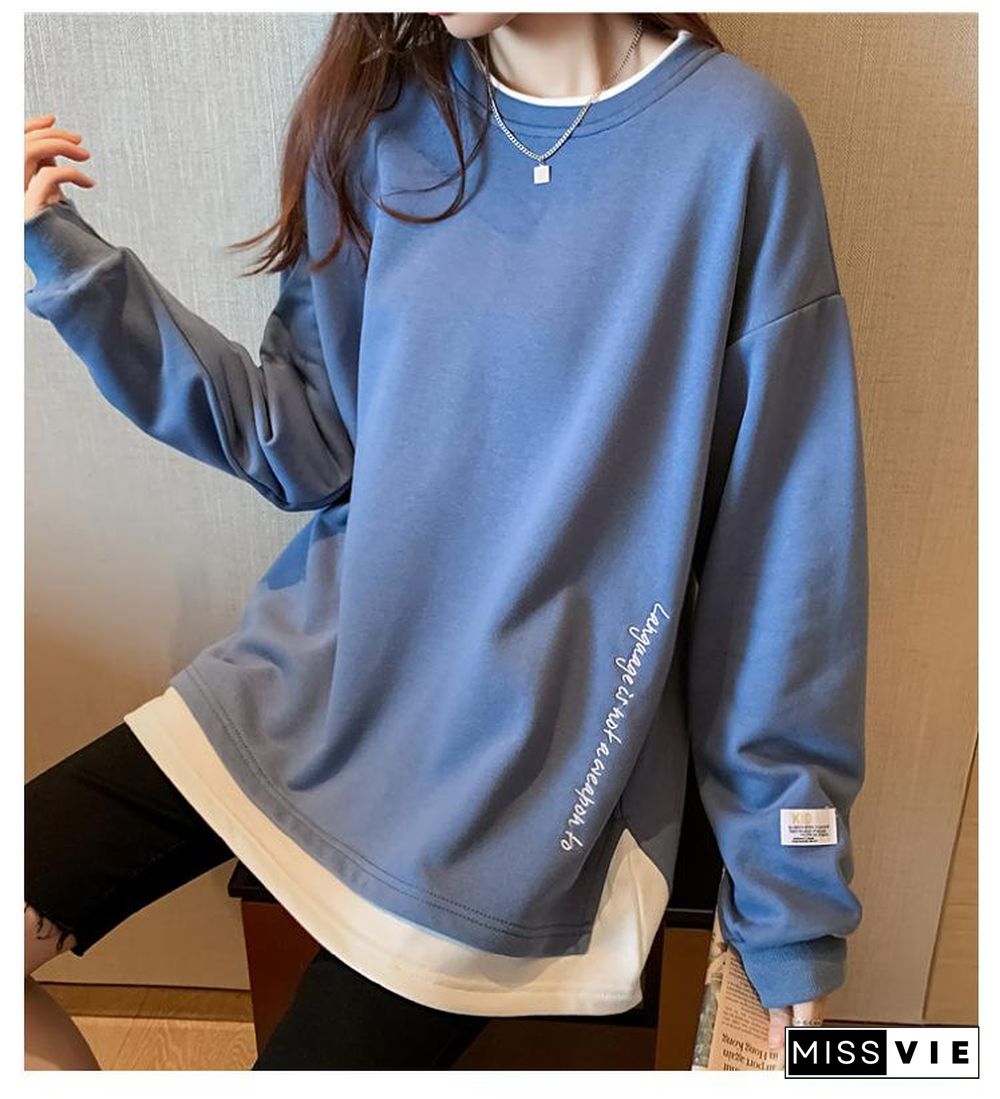 Korean Style O Neck Long Sleeve Women Sweatshirts Casual Solid Color Oversized Hoodies Female Clothing Letter Harajuku Pullover