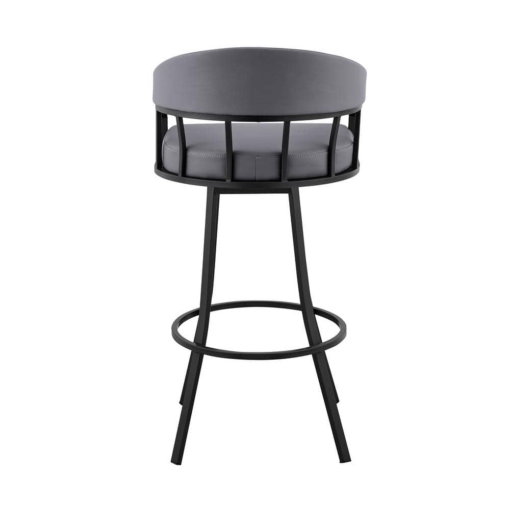 Armen Living Valerie 36 in. Slate Grey Metal Bar Stool with Faux Leather Seat LCVLBAMBGR26