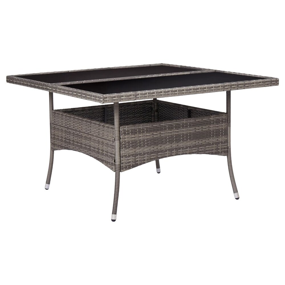 vidaXL Patio Dining Table Gray Poly Rattan and Glass