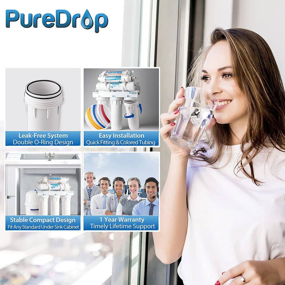 PureDrop RTW5AK Reverse Osmosis Alkaline Water Filtration System 6 Stage pH+ Alkaline Remineralization Under Sink with Faucet RTW5AK