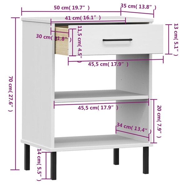 vidaXL Solid Wood Pine Console Cabinet with Metal Legs OSLO Table Multi Colors - 19.7