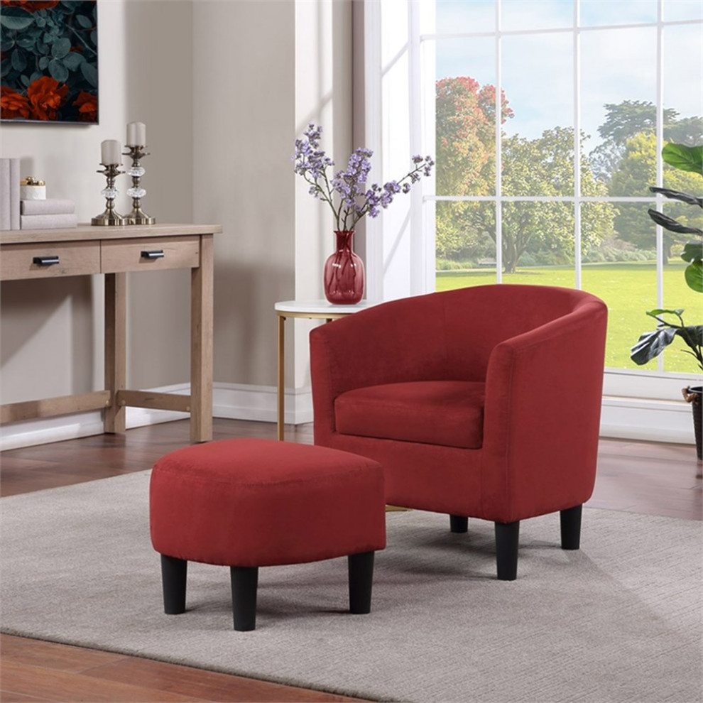 Take a Seat Churchill Accent Chair with Ottoman in Red Microfiber Fabric   Contemporary   Armchairs And Accent Chairs   by Homesquare  Houzz