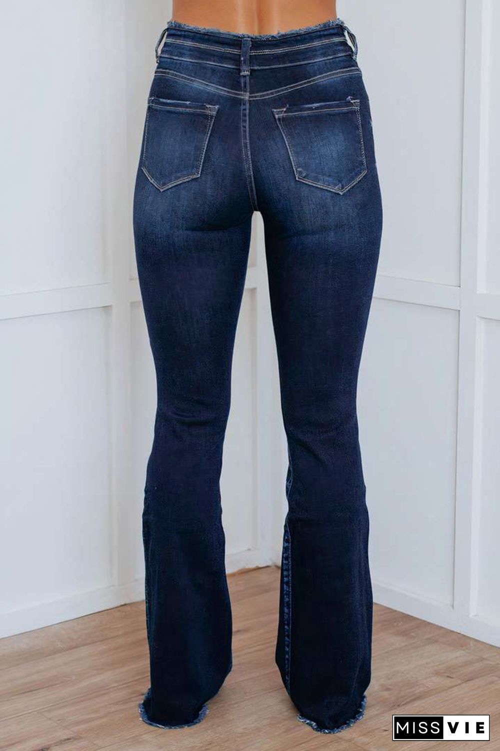 High Waist Button Flare Leg Jeans