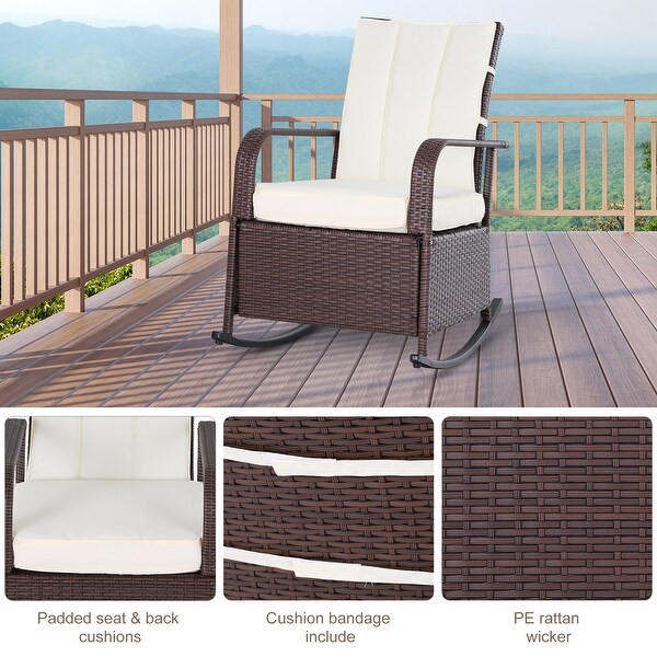 Outsunny Outdoor Wicker Rattan Recliner Rocking Cushioned Chair with Footrest and 135 Degrees of Comfort