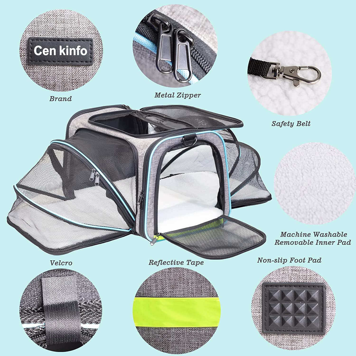 Cat Dog Carrier Airline Approved Expandable Soft-Sided Pet Carrier with Pockets and Removable Fleece Pad for Cats， Puppy and Small Animals