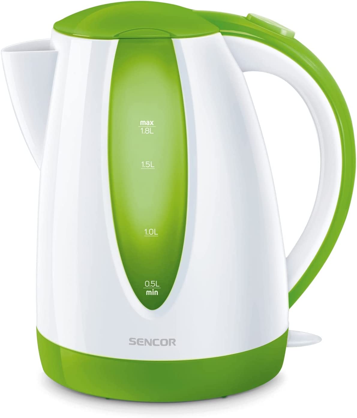 Sencor SWK1811GR 1.8L Electric Kettle with Power Cord Storage Base and Automatic Shut Off， Green