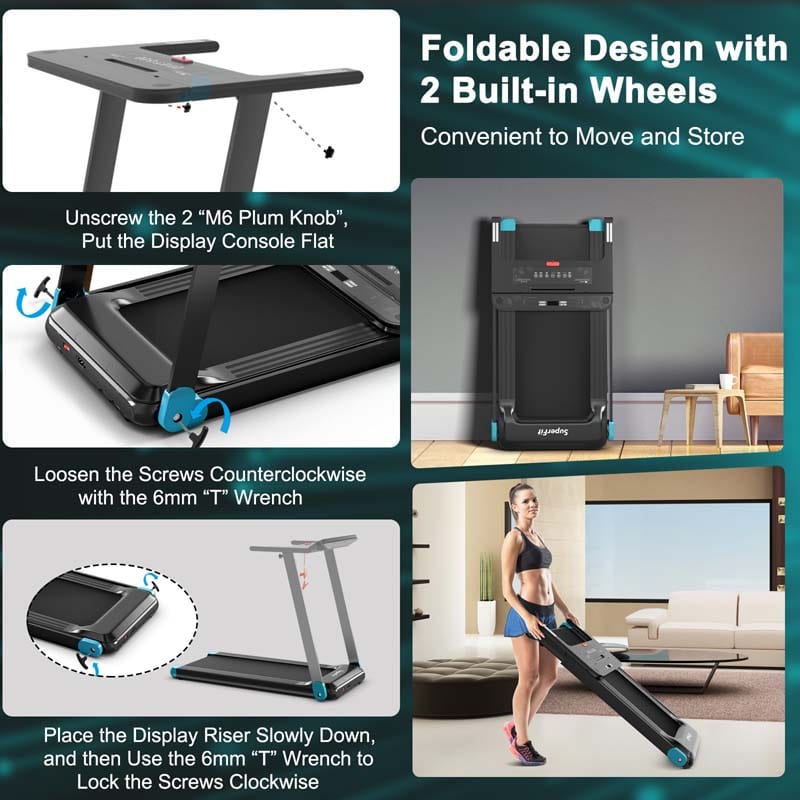 2.25HP Electric Folding Treadmill Smart APP Control Walking Running Machine with HD LED Display & Device Holder