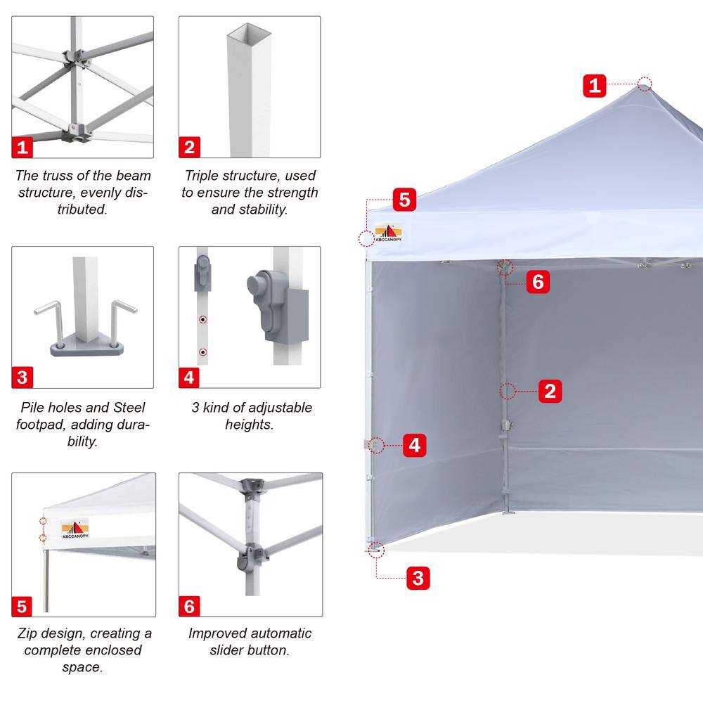 ABCCANOPY 10 ft. x 10 ft. White Commercial Instant Shade Metal Pop Up Canopy Tent with Sidewall Panel AHKKPKG-White