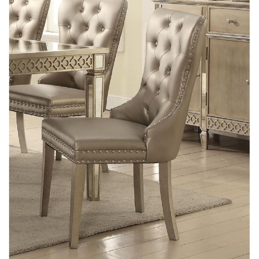 Kacela Faux Leather Upholstered Dining Chairs in Champagne Brown Set of 2 with Buttons Tufted Backrest and Nailhead Trim