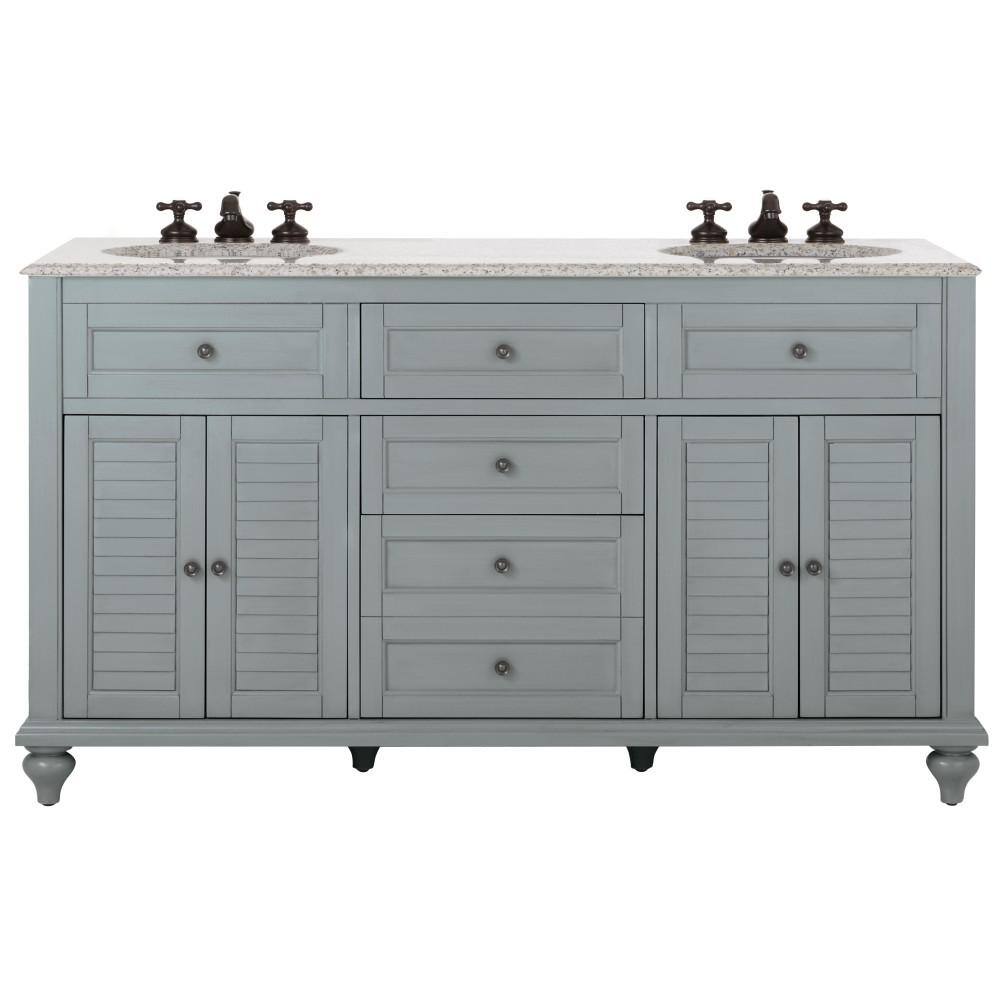 Home Decorators Collection Hamilton 61 in. W x 22 in. D Double Bath Vanity in Gray with Granite Vanity Top in Gray with White Sink 10806-VS61H-GR