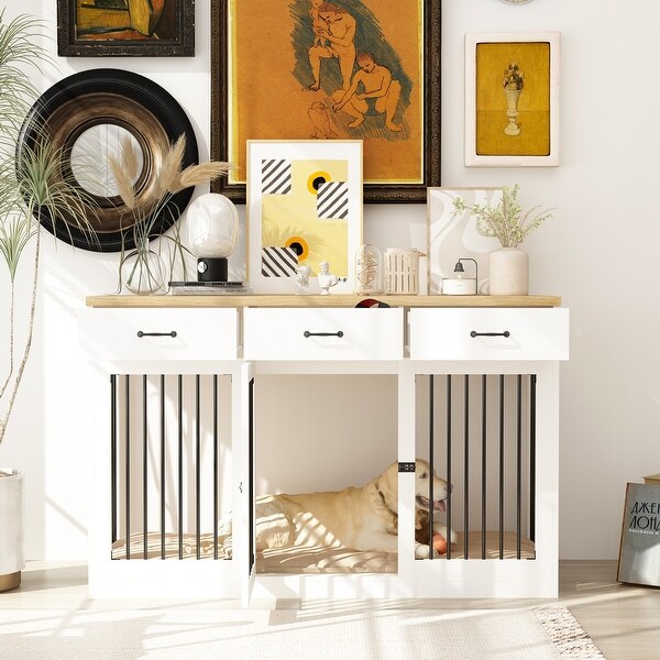 Modern Large Dog Crate with Storage Drawers