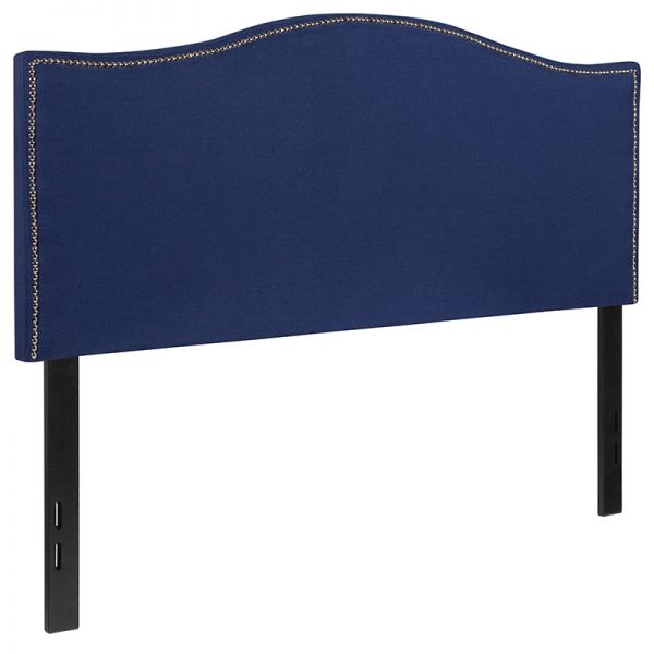 Lexington Upholstered Full Size Headboard with Accent Nail Trim in Navy Fabric