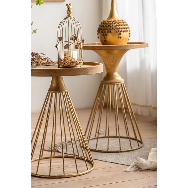 End Tables Living Room Set of 2， Round Wood Metal Iron Leg Coffee Nesting Table， Suitable for Bedroom Apartments - as picture