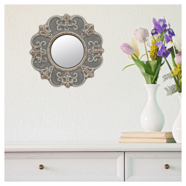 Ceramic Wall Mirror With Decorative Details Matte Gray Stonebriar Collection