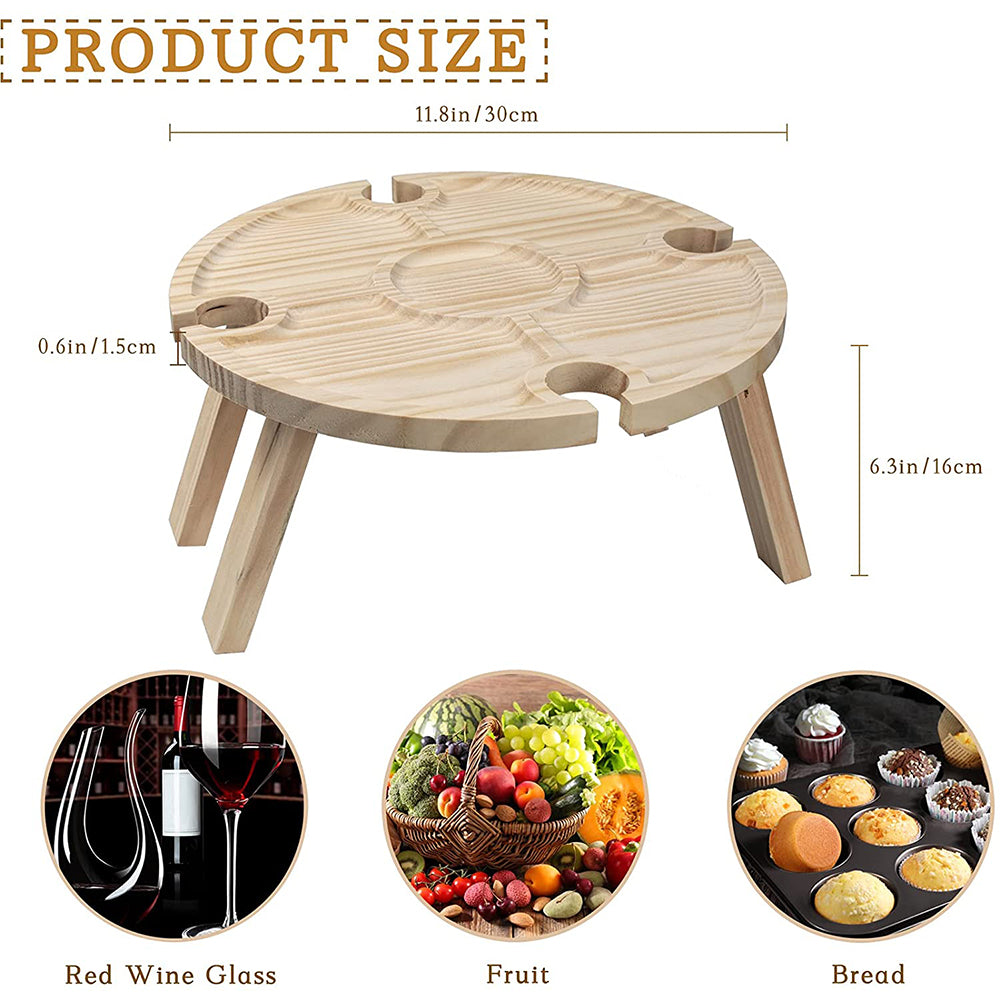 VIVEFOX Wooden Picnic Table， Portable 2-in-1 Picnic Table， Folding Wine Glass Holder Suitable for Outdoor Indoor Camping