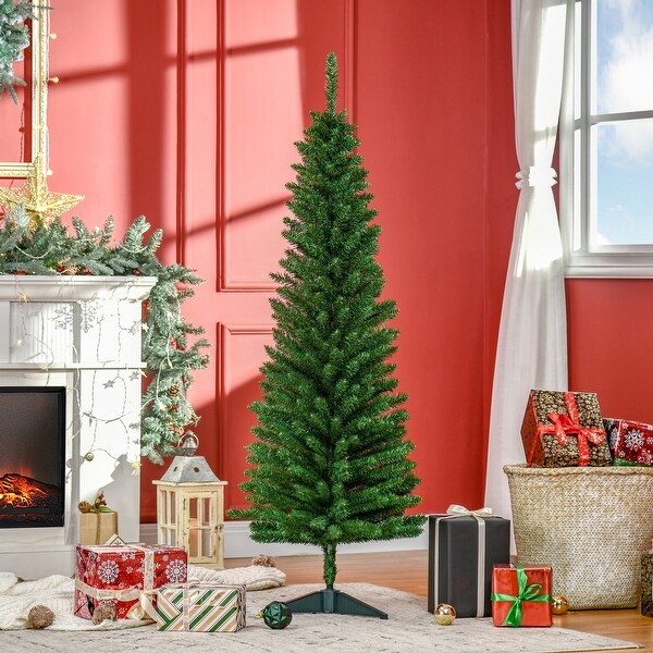 HOMCOM 5' Unlit Artificial Pencil Christmas Tree，Slim Xmas Tree with Foldable Metal Stand