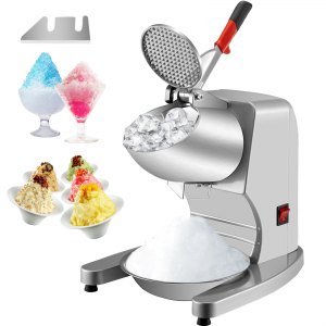 VEVOR 110V Electric Ice Shaver Crusher，300W 1450 RPM Snow Cone Maker Machine with Dual Stainless Steel Blades 210LB/H， Shaved Ice Machine with Ice Plate  Additional Blade for Home and Commercial Use，Silver