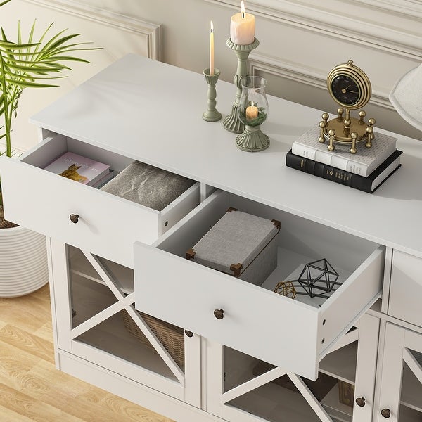 2-Tier Storage Console Cabinet Table With 2 Drawers