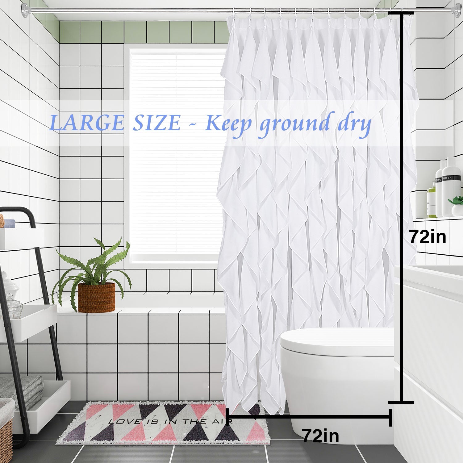 Super Soft Microfiber Shower Curtain Handcrafted Ruffle Bath Curtain 72