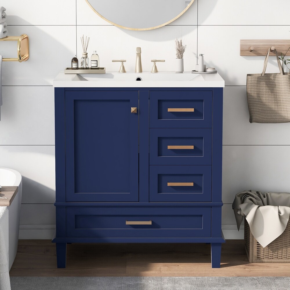 Blue Free standing Vanity Bathroom Storage Cabinet with Sink  Drawers