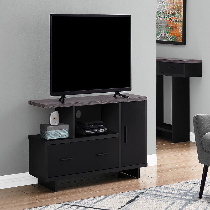 47.25 Gray and Black Contemporary Rectangular TV Stand with Drawers