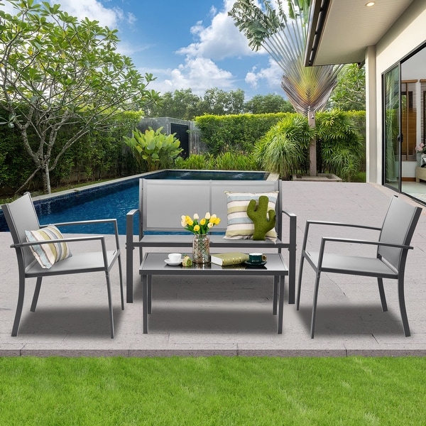 4Piece Outdoor Patio Textilene Bistro Set Conversation Set w/Loveseat