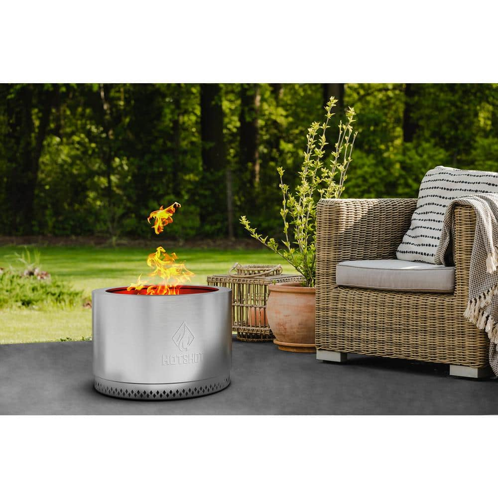 HotShot Homestead Low Smoke 25 in. Round Wood-Burning Fire Pit in Stainless Steel with Cover 52359