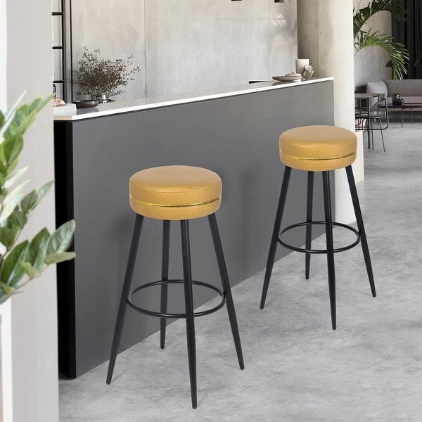 Adeco Set of 2 Bar Stools， Round Counter Height Stools with Footrest