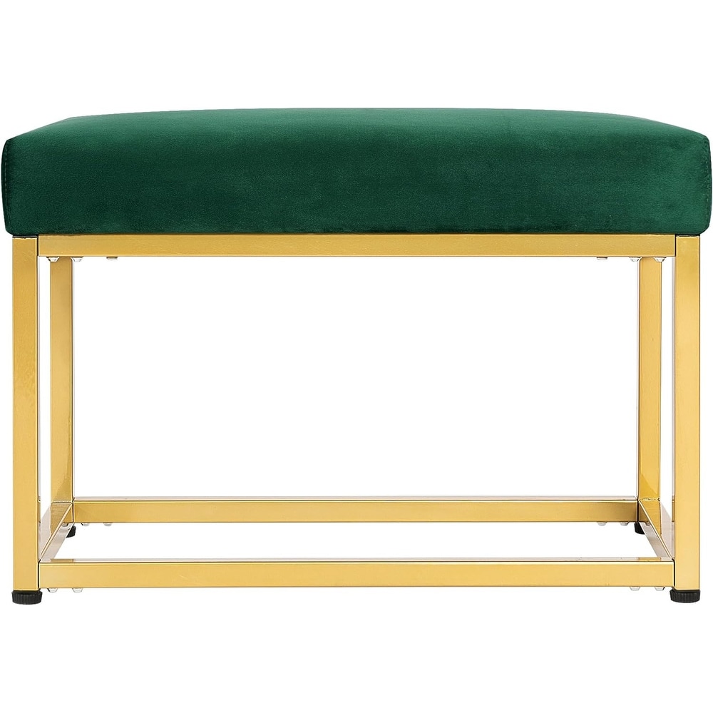 27.5 inch Wide Rectangle Footstool Ottoman Bench with Metal Base for Living Room  Green