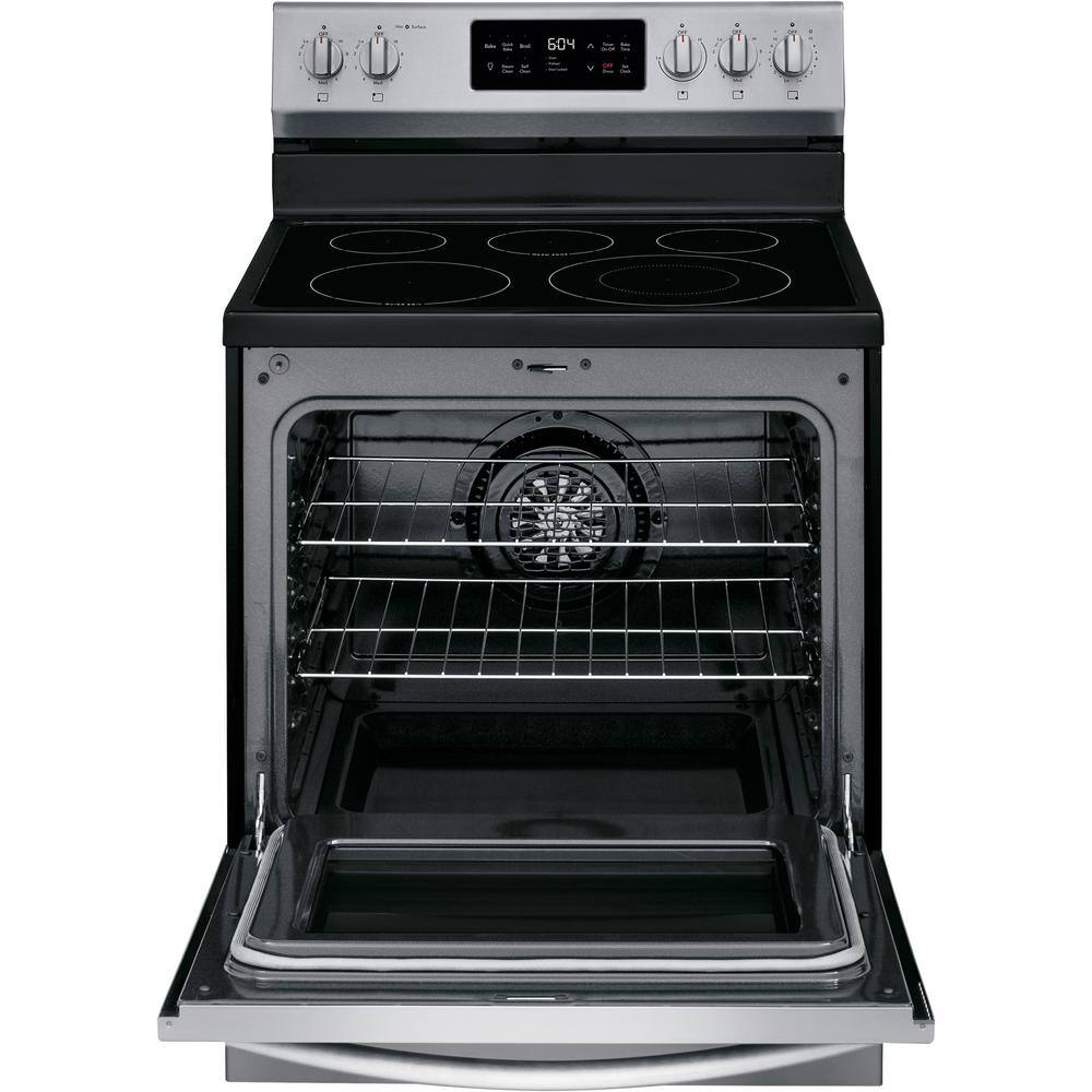 FRIGIDAIRE GALLERY 30 in. 5.4 cu. ft. Single Oven Electric Range with Steam Clean Quick Bake Convection Smudge-Proof Stainless Steel Oven GCRE3038AF