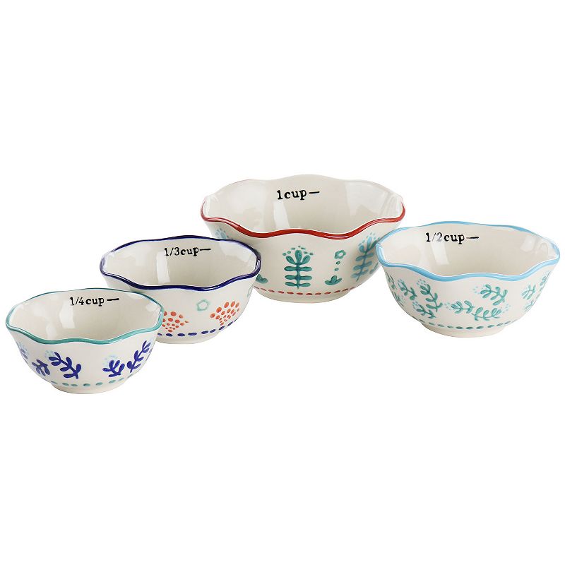 Gibson Home Village Vines 4 Piece Stoneware Measuring Cup Set