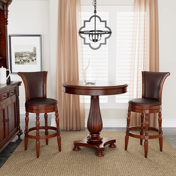 Solid Wood Swivel Bar Stool Carved Hardwood Rotatable Pub Height Stools