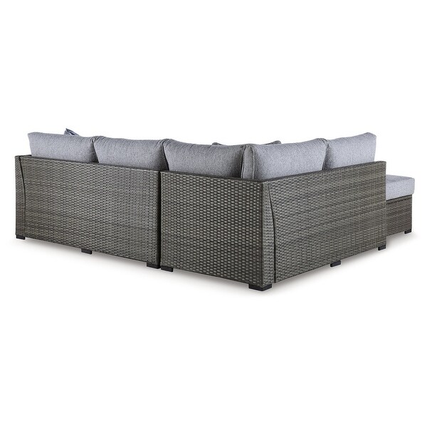 Signature Design by Ashley Petal Road Gray Outdoor Loveseat Sectional/Ottoman/Table Set (Set of 4)