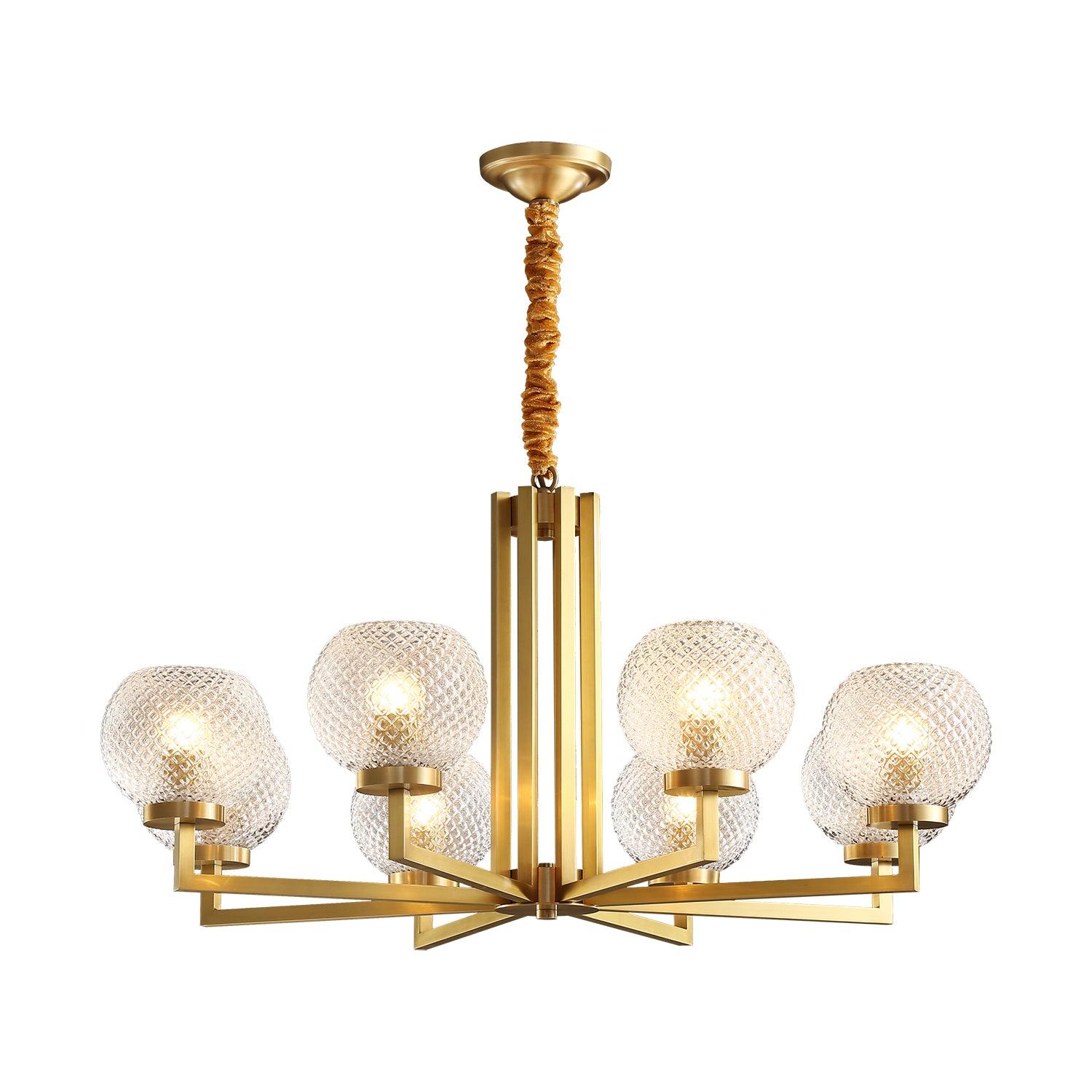 Ribbed Glass Brass Chandelier