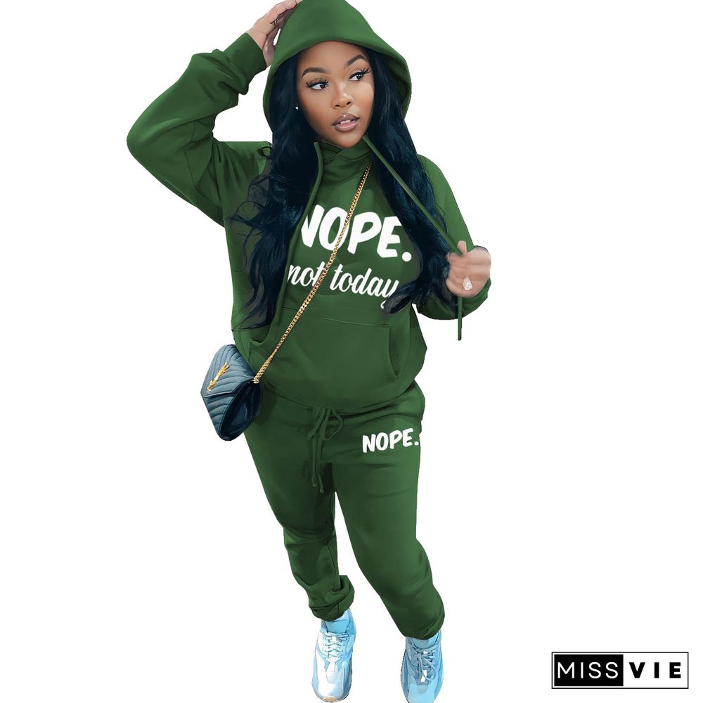 Pullover Fleece Hooded Sweatshirt Two Piece Pants Set