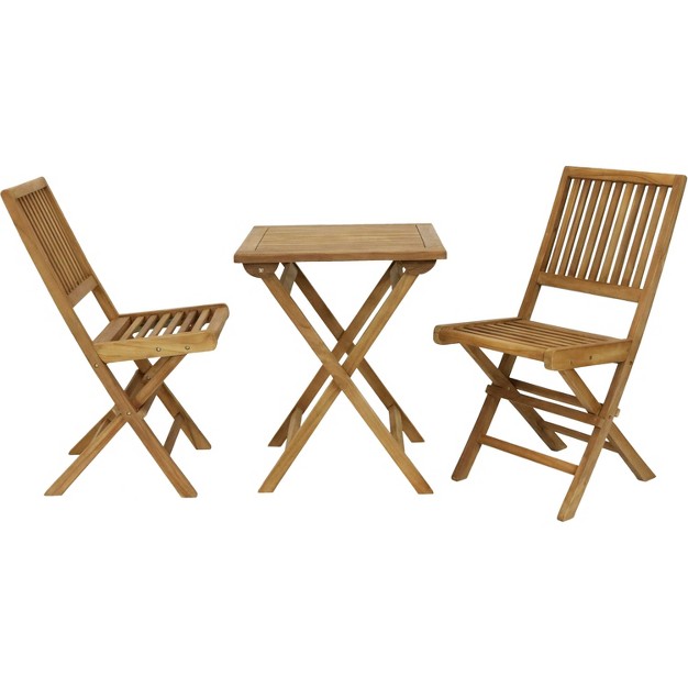 Sunnydaze Outdoor Solid Teak Wood With Stained Finish Nantasket Folding Bistro Table And Chairs Brown 3pc