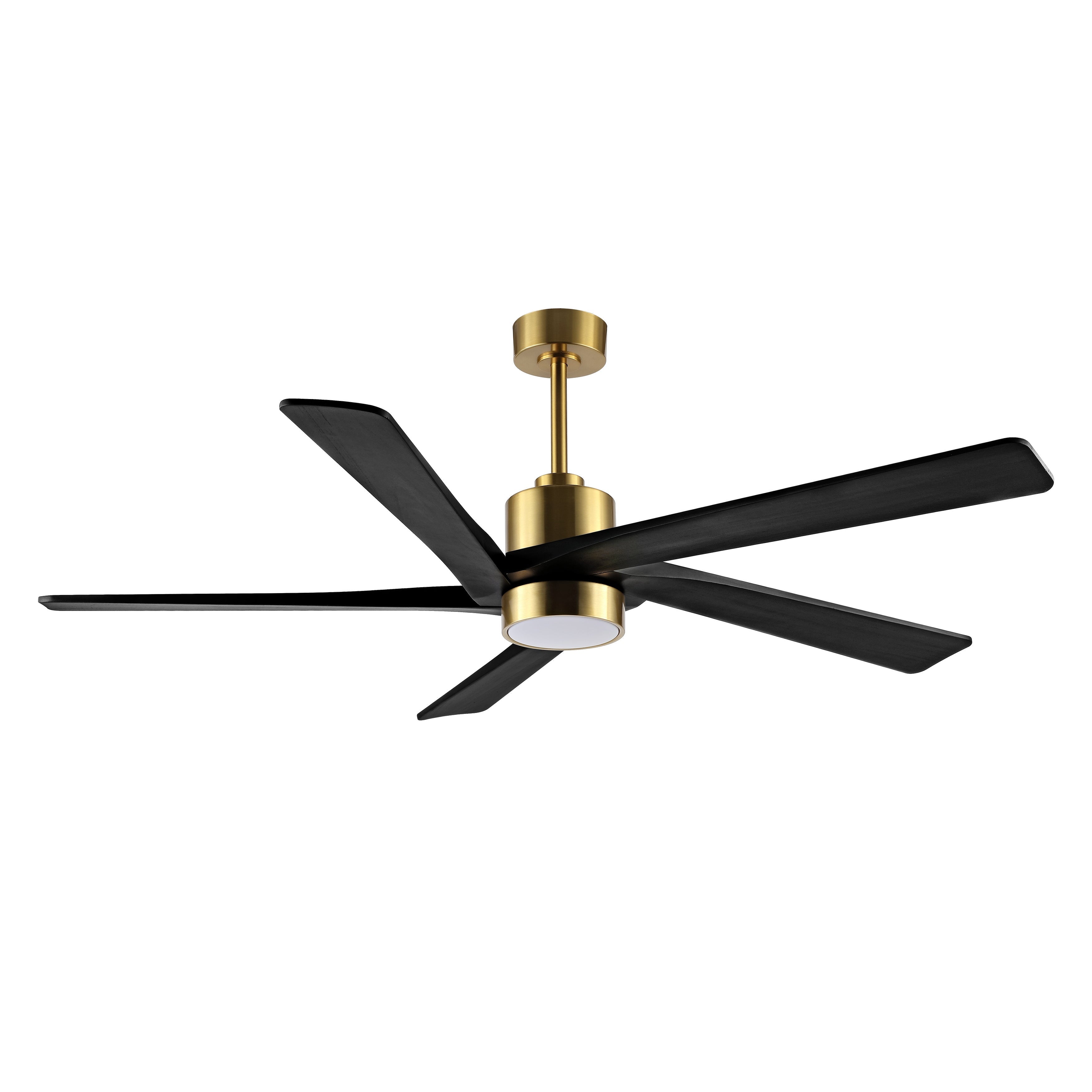 WINGBO 64 Inch DC Ceiling Fan with Lights and Remote Control， 5 Reversible Carved Wood Blades - N/A Brass/White